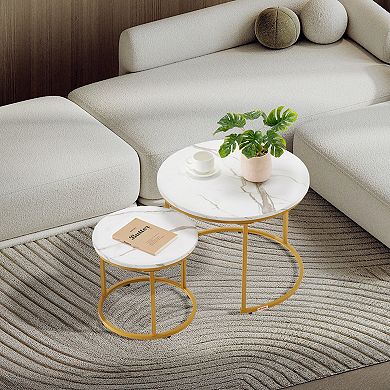 VEVOR Nesting Coffee Table Set of 2, 23.6 in Round Coffee Table, Nesting Tables for Small Place