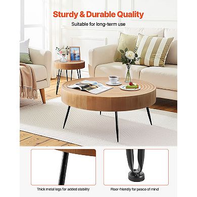VEVOR 2 Pieces Round Coffee Tables Sets, 31.3 in Industrial Living Room Table with 1 End Side Table