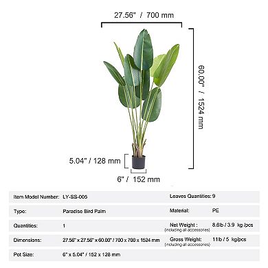 VEVOR Artificial Birds Of Paradise Tree, 5 FT Tall Faux Plant