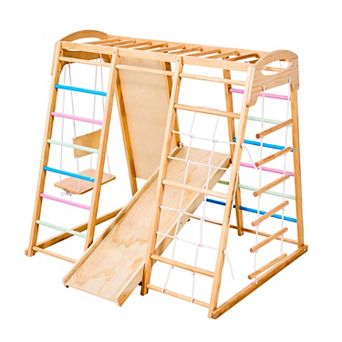 VEVOR Indoor Playground Jungle Gym, 7-in-1 Wooden Indoor Playground for Kids, 250LBS,with Swing