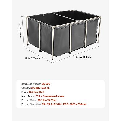 VEVOR Canvas Fish Pond, 270 Gal Above Ground Fish Pond, PVC Rectangular Goldfish Tank(Black)