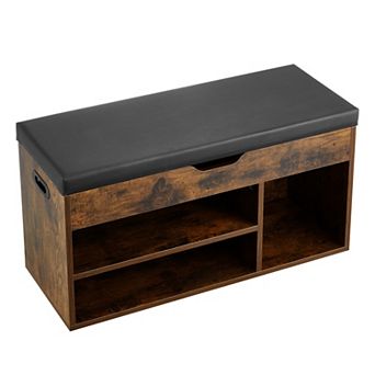 VEVOR Entryway Shoe Bench with Lift Top Storage, Cushion Seat & 3 Cabinets, Brown Black