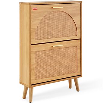 VEVOR Shoe Cabinet with 2 Flip Drawers, Rattan Door Shoe Storage for Entryway