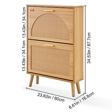 VEVOR Shoe Cabinet with 2 Flip Drawers, Rattan Door Shoe Storage for Entryway