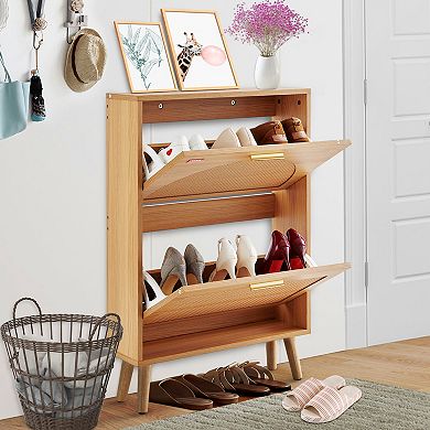 VEVOR Shoe Cabinet with 2 Flip Drawers, Rattan Door Shoe Storage for Entryway