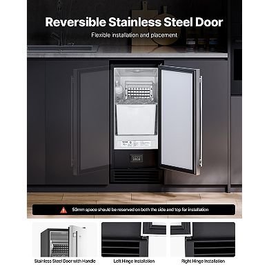 VEVOR Undercounter Built-in Ice Maker, 50 Lbs,Stainless Steel, for Commercial Home Kitchen