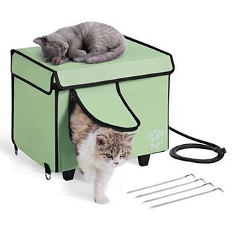 VEVOR Elevated Heated Cat House, Kitty Shelter with Adjustable Temperature and Timer,Green (Small)