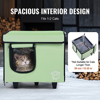 VEVOR Elevated Heated Cat House, Kitty Shelter with Adjustable Temperature and Timer,Green (Small)