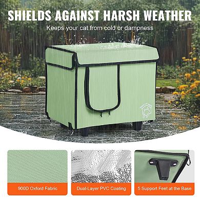 VEVOR Elevated Heated Cat House, Kitty Shelter with Adjustable Temperature and Timer,Green (Small)