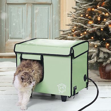 VEVOR Elevated Heated Cat House, Kitty Shelter with Adjustable Temperature and Timer,Green (Small)