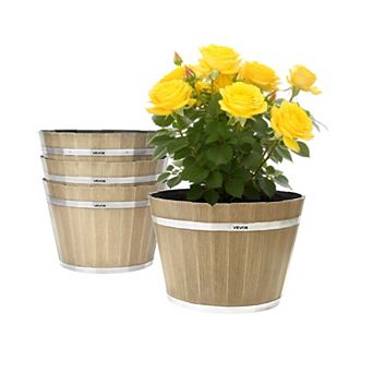 VEVOR Plant Pots, 4 Pack 11.81 inch Whiskey Barrel Planters with Drainage Holes