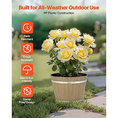 VEVOR Plant Pots, 4 Pack 11.81 inch Whiskey Barrel Planters with Drainage Holes