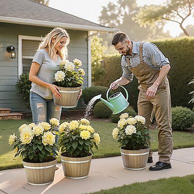 VEVOR Plant Pots, 4 Pack 11.81 inch Whiskey Barrel Planters with Drainage Holes