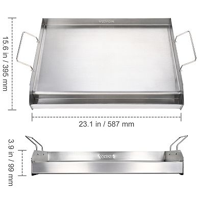 VEVOR Stove Top Griddle 23.5"x16", Pre-Seasoned Stainless Steel Double Burner Griddle Pan