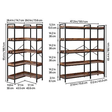 VEVOR 5 Tier Corner Bookshelf with 4 Hooks, 65.4" Tall Corner Bookcase
