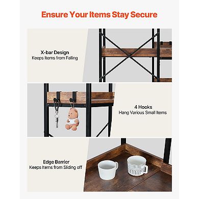 VEVOR 5 Tier Corner Bookshelf with 4 Hooks, 65.4" Tall Corner Bookcase