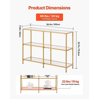 VEVOR 3-Tier Glass Console Table, Rectangle Sofa Side Table with Tempered Glass Top and Iron Legs