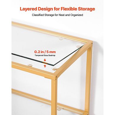 VEVOR 3-Tier Glass Console Table, Rectangle Sofa Side Table with Tempered Glass Top and Iron Legs