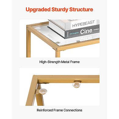 VEVOR 3-Tier Glass Console Table, Rectangle Sofa Side Table with Tempered Glass Top and Iron Legs