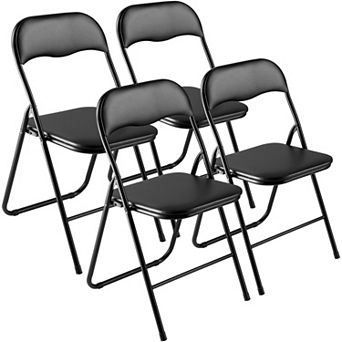 VEVOR 4 Pack Folding Chairs, Foldable Leather Chairs with Metal Frame & Padded Cushion,Black