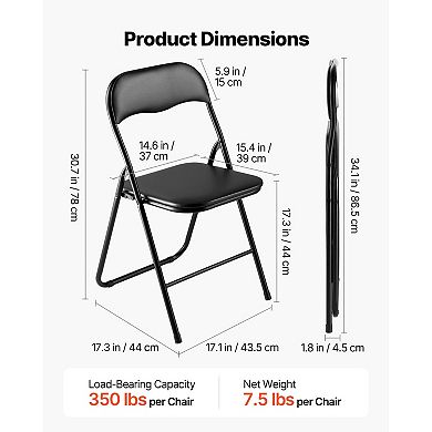 VEVOR 4 Pack Folding Chairs, Foldable Leather Chairs with Metal Frame & Padded Cushion,Black