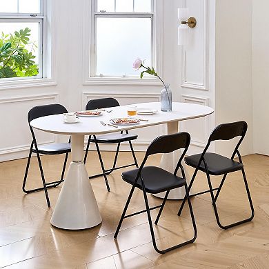 VEVOR 4 Pack Folding Chairs, Foldable Leather Chairs with Metal Frame & Padded Cushion,Black