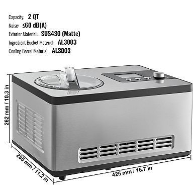 VEVOR Automatic Ice Cream Maker , 2 Quart, Stainless , 3 Modes , with LCD Display & Timer, Silver