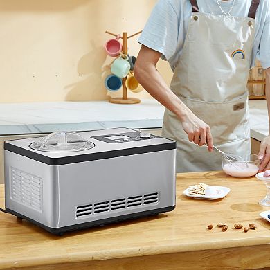 VEVOR Automatic Ice Cream Maker , 2 Quart, Stainless , 3 Modes , with LCD Display & Timer, Silver