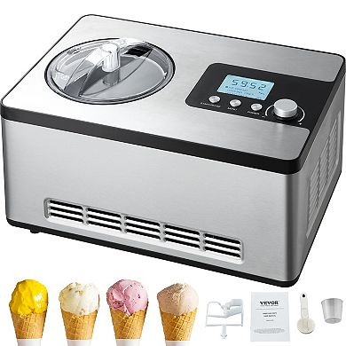 VEVOR Automatic Ice Cream Maker , 2 Quart, Stainless , 3 Modes , with LCD Display & Timer, Silver