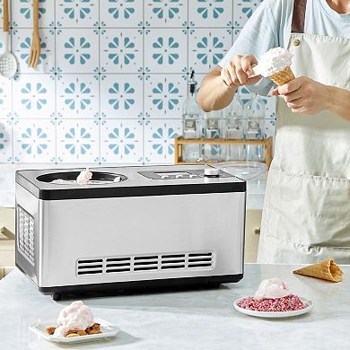 VEVOR Automatic Ice Cream Maker , 2 Quart, Stainless , 3 Modes , with LCD Display & Timer, Silver