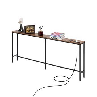 VEVOR Narrow Console Table, 70.9" Behind Couch Table with Power Outlets, 1 tier Long Entryway Table