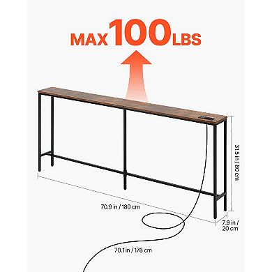 VEVOR Narrow Console Table, 70.9" Behind Couch Table with Power Outlets, 1-Tier Long Entryway Table