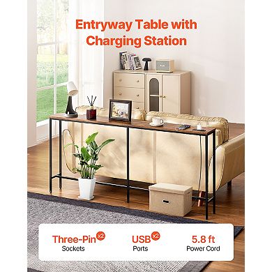 VEVOR Narrow Console Table, 70.9" Behind Couch Table with Power Outlets, 1-Tier Long Entryway Table