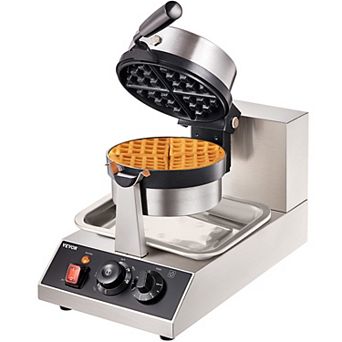 VEVOR Commercial Waffle Maker, 1300W Round Nonstick Waffle Iron, 50-300°C Temp Control, 120V