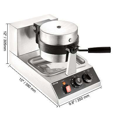 VEVOR Commercial Waffle Maker, 1300W Round Nonstick Waffle Iron, 50-300°C Temp Control, 120V