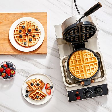 VEVOR Commercial Waffle Maker, 1300W Round Nonstick Waffle Iron, 50-300°C Temp Control, 120V