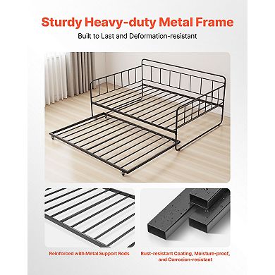 VEVOR Full Size Daybed Frame, Day Bed with Trundle, Heavy Duty Metal Platform Bed Frame