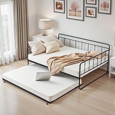 VEVOR Full Size Daybed Frame, Day Bed with Trundle, Heavy Duty Metal Platform Bed Frame