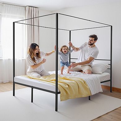 VEVOR Queen Size Canopy Bed Frame, Metal Canopy Bed with Four Posters Design
