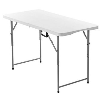 VEVOR Folding Table, 4 Ft Fold-in-Half Utility Table, Plastic Table with Adjustable Height