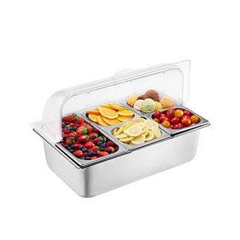 VEVOR Countertop Food Serving Display Container, 5 Pan Stainless Steel Food Serving Tray