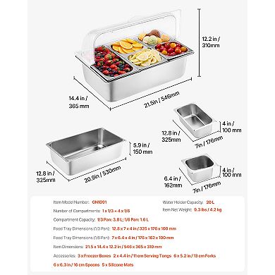 VEVOR Countertop Food Serving Display Container, 5 Pan Stainless Steel Food Serving Tray