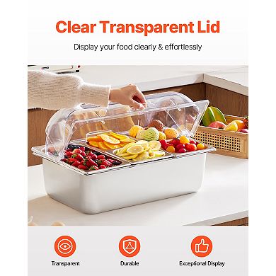 VEVOR Countertop Food Serving Display Container, 5 Pan Stainless Steel Food Serving Tray
