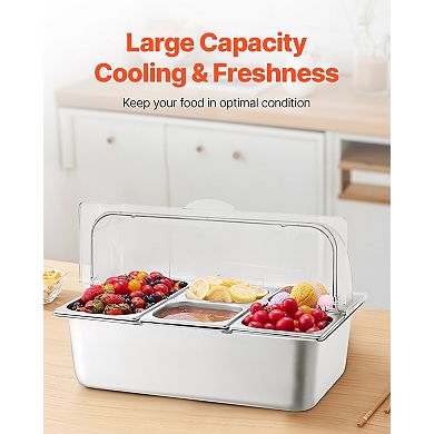 VEVOR Countertop Food Serving Display Container, 5 Pan Stainless Steel Food Serving Tray