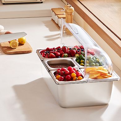 VEVOR Countertop Food Serving Display Container, 5 Pan Stainless Steel Food Serving Tray