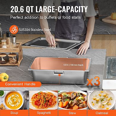 VEVOR 3-Pan Commercial Food Warmer, 3 x 20.6QT Electric Steam Table