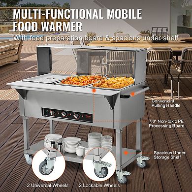 VEVOR 3-Pan Commercial Food Warmer, 3 x 20.6QT Electric Steam Table