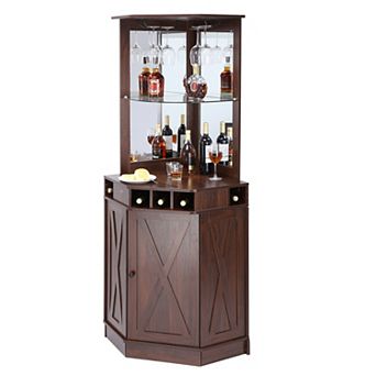 VEVOR Corner Industrial Bar Cabinet, Wine Table for Liquor & Glasses, Sideboard Buffet Cabinet