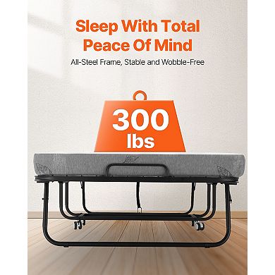 VEVOR Rollaway Bed, 38 in x 75 in Folding Bed with 4 in Mattress, Twin Size Foldable Bed