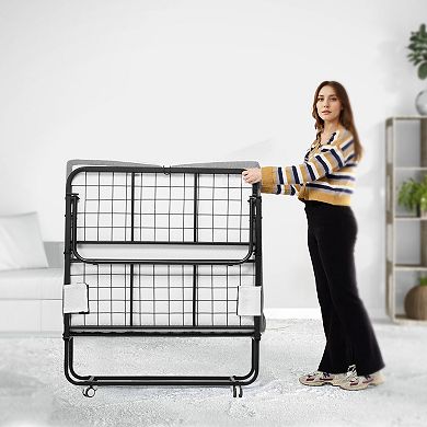 VEVOR Rollaway Bed, 38 in x 75 in Folding Bed with 4 in Mattress, Twin Size Foldable Bed